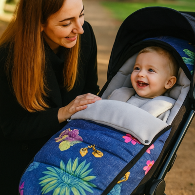 chanceliere pour poussette ajustable bébé et maman sourit