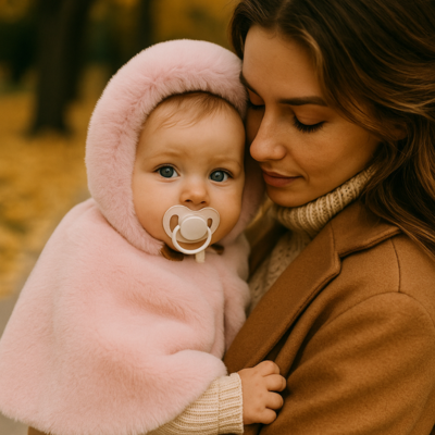 maman cùline bébé qui porte poncho bébé