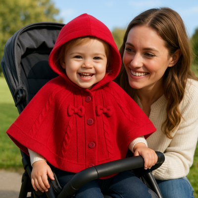 poncho bébé content poussette maman