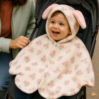 poncho bébé hiver sur enfant dans poussette rit