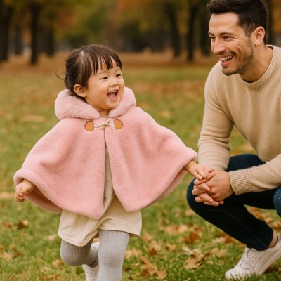 poncho bébé sur fille s'amuse dans parc avec papa