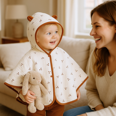 poncho bébé sapota instant jeu avec maman
