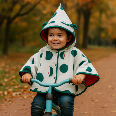 poncho bébé sur enfant avec vélo parc