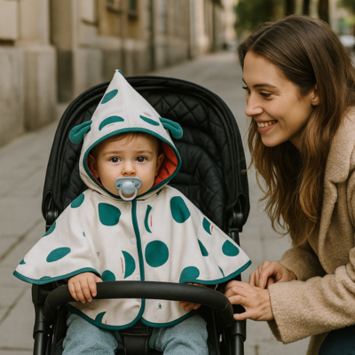 poncho bébé sur enfant dans poussette sortie avec maman