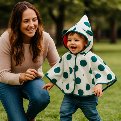 poncho bébé sur garçon joue parc avec maman