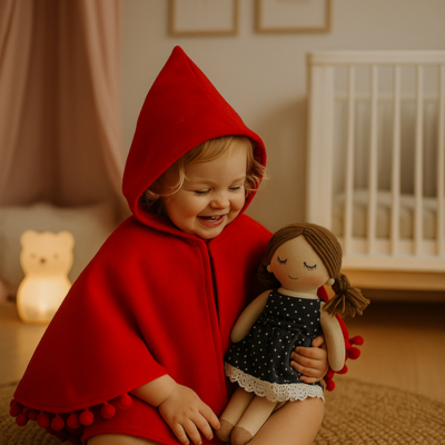 poncho voiture bébé sur fille joue avec poupée chambre
