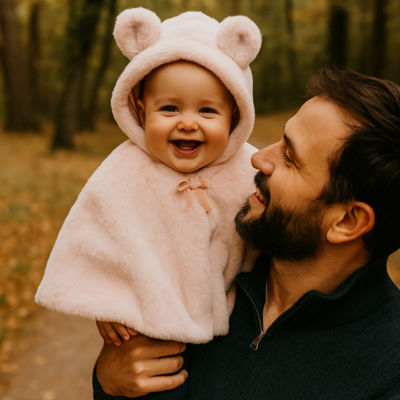 poncho bebe hiver lapino avec papa en balade