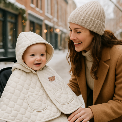 poncho bébé hiver sortie en poussette avec maman