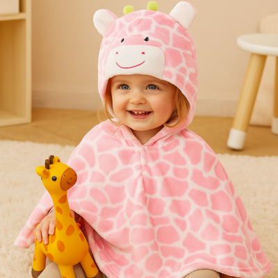 poncho bébé hiver sur fille avec peluche chambre