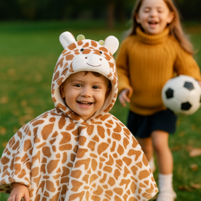 poncho bébé hiver sur fille joue ballon avec sœur
