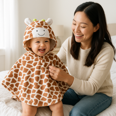 poncho bébé hiver sur fille moment complicité avec maman