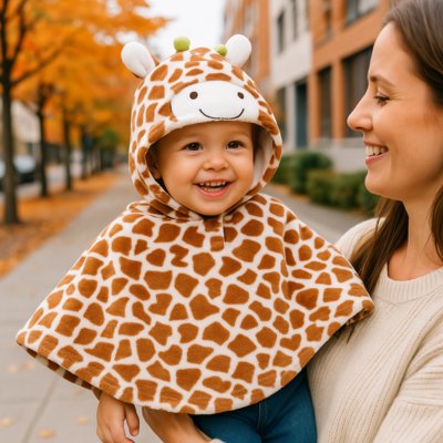 poncho bébé hiver sur garçon dans bras maman