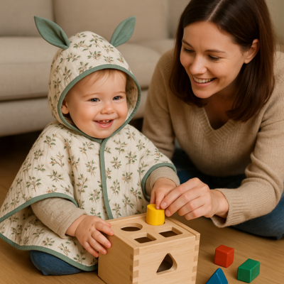 poncho bébé oveline enfant assis joue avec jeux