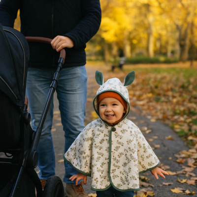 poncho bébé oveline enfant marche papa parc