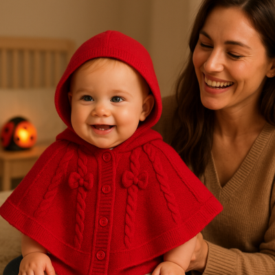poncho bébé porter sur bébé souriant avec maman chambre