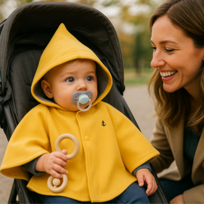 poncho bebe sur enfant poussette maman balade