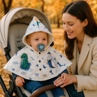 poncho bébé sur enfant poussette parc avec maman