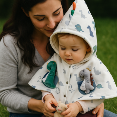 poncho bébé sur fille assis sur maman herbe