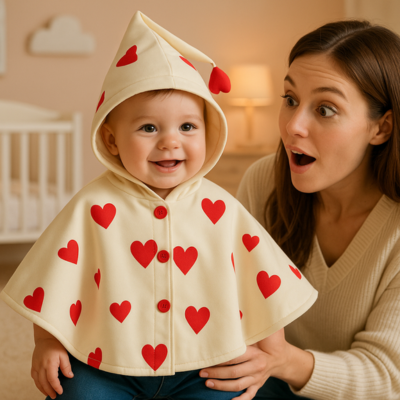 poncho bébé sur fille dans chambre avec maman