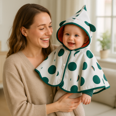 poncho bébé sur petit garçon dans bras maman