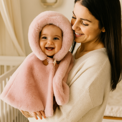 poncho bébé tendance dans bras maman chambre