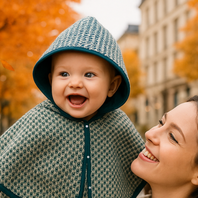 poncho bébé voiture maman heureuse