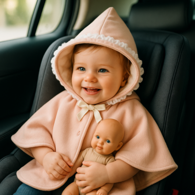 poncho bébé voiture rosalia douceur réconfortante avec poupée