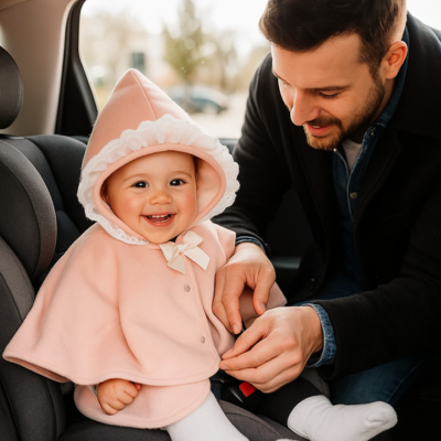 poncho bébé voiture rosalia moment complicité avec papa