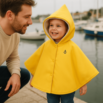 poncho bébé voiture sur enfant avec papa au port